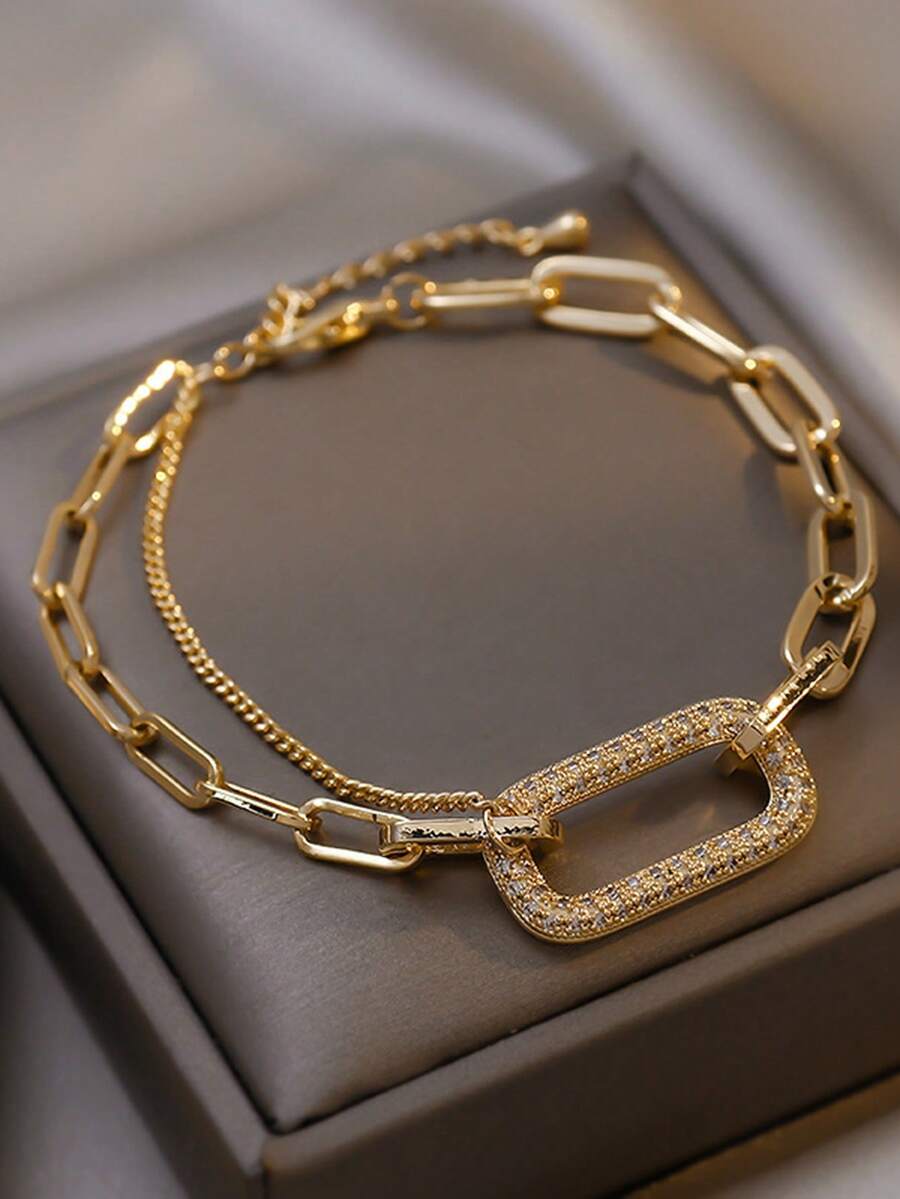 1pc Elegant Zirconia Hollow Square Design Bracelet, Chic & Luxurious Accessory For Women, Suitable For Daily Wear And Formal Occasions