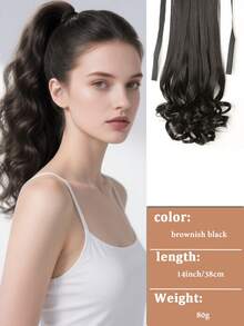 14in/18in/22in Synthetic Fiber Drawstring Ponytail Clip-On Wig, Suitable For Women To Wear On Christmas And Halloween - Coffee Brown - View 13