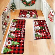 1/2/3 Pcs Thick 0.47 Inch/1.2 Cm Christmas Kitchen Mat, Gnome Doormat Set, 2 Pcs Red Buffalo Plaid Waterproof Anti-Slip Welcome Mat, Subtle Holiday Home Bathroom Decor (16x24 Inch, 16x47 Inch) - Multicolor - View 2