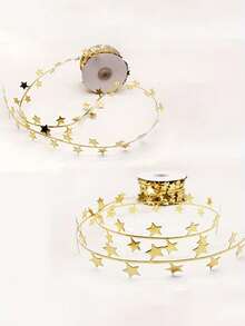 1 ROLLO de Hilo de corona de estrellas doradas, cinta decorativa de 393,7 pulgadas para festivales, adecuada para manualidades, empaquetado de regalos y decoración del Día de San Valentín, cinta de joyería de moda, cinta de empaquetado de cajas de regalo, decoración diaria