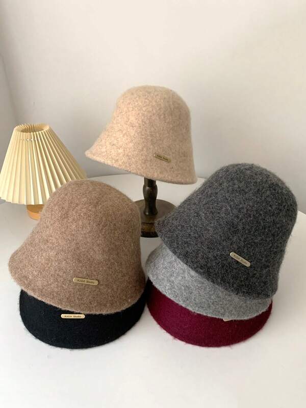 1pc Women's Casual Solid Color Wool Felt Bucket Hat, Versatile Knitted Bucket Hat, Suitable For Daily Wear, Gift Winter Warm
