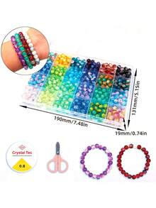 Glass Beads Kit, Mix Colors Glass Round Beads Kit For Jewelry Making, DIY Friendship Bracelet Necklace Earrings Crafts Gifts, Dual Colorful Crack Beads