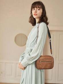 New Retro Quilted Embroidery PU Small Square Shoulder Bag – Multi-Functional Crossbody Messenger Handbag With Multi-Partition Design, Perfect For Daily Commuting, Shopping, Or As A Gift - 棕色 - 查看 6