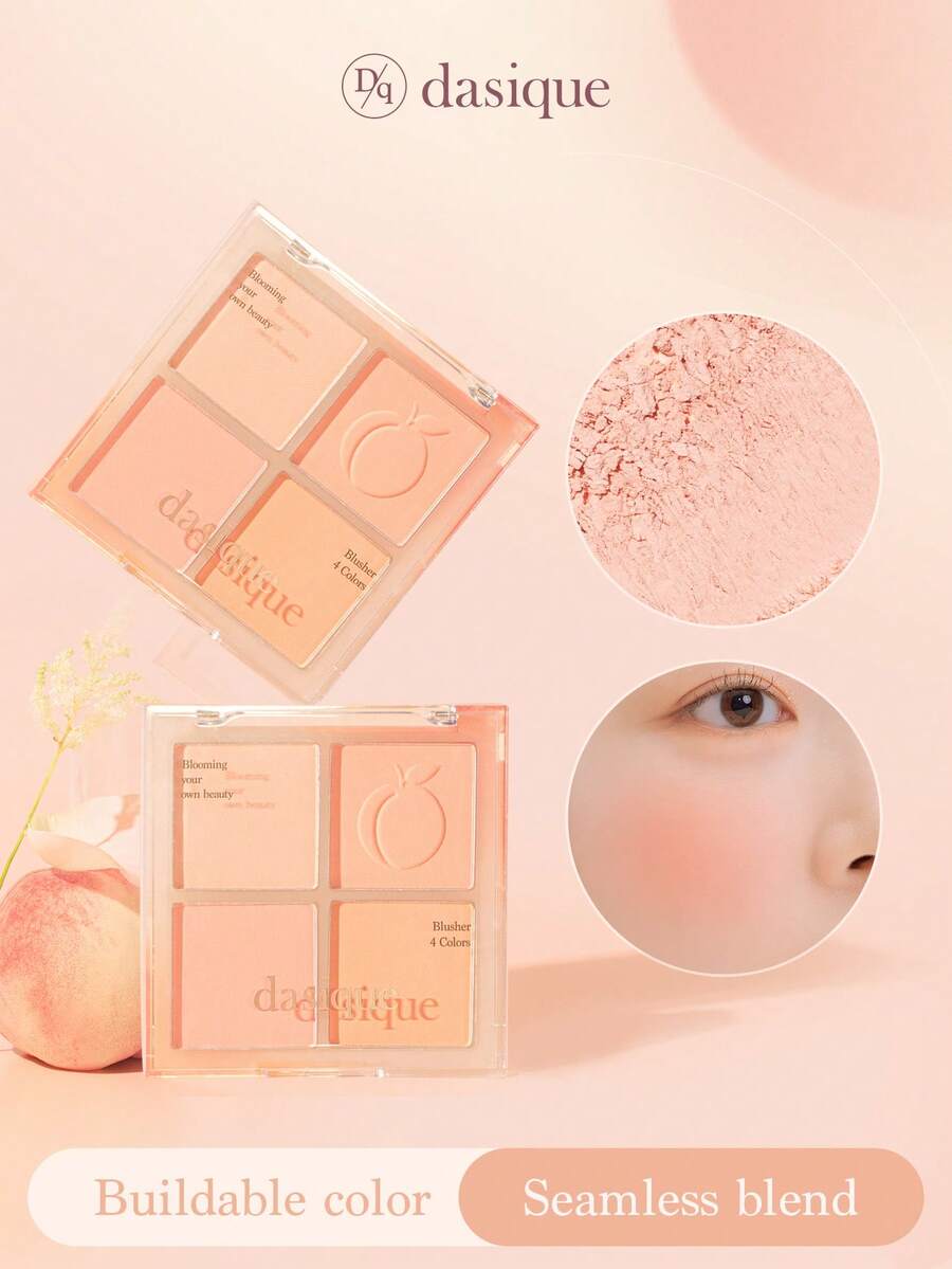 Dasique 4-Color Matte Blush Palette, High Color Payoff, Long-Lasting, Natural Glow, Lightweight & Breathable, Vegan Formula, Fashionable Makeup Brand, Christmas Holiday Essential - #03 Pha trộn đào - Xem 1