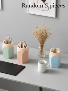 5 Pencil-Shaped Pen Holders, A Cute Pencil Storage And Organization Rack For Desktops, Colorful Pencil Holders, Creative Cartoon Stationery Racks, And Desktop Decorations For School Classrooms And Home Offices Office Desk Accessories Desk Accessories Office Supplies Office Accessories - Purple - View 4