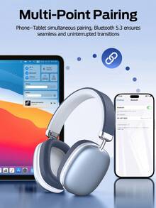 Tagry سماعة رأس بلوتوث، سماعة رأس لاسلكية قابلة للتعديل للهاتف/ الكمبيوتر/ الكمبيوتر اللوحي، فضي