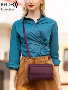 MIYIN Double Zipper Large Capacity Touch Screen Mobile Phone Bag RFID Blocking Long Wallet Crossbody Mobile Phone Bag Side Backpack Mobile Phone Portable Handbag Wallet Crossbody Clutch Mobile Phone Case Lightweight Modern Business Credit Card ID Card Cash Mobile Phone Wallet Business Casual Teacher's Day Teacher Gift Work Business