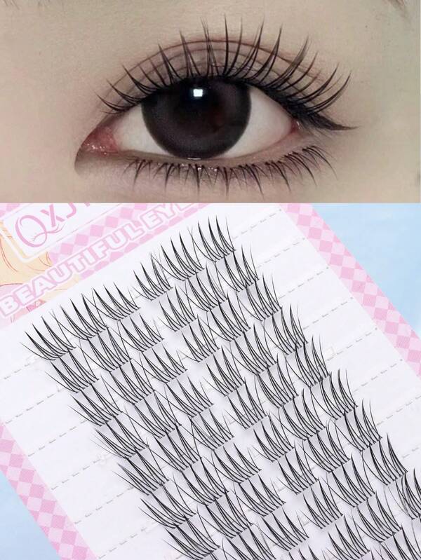 Easy Charm 60pcs Self-Adhesive False Eyelashes Set - C Curl, 10mm Flared Design, Natural Criss-Cross Style, Suitable For Beginners Reusable
