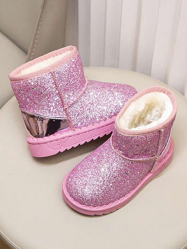 1 Pair Kids Snow Boots, 2025 New Winter Models, Glitter Infant Boots, Children Boots, Student Soft Bottom Fleece Boots, Warm Short Boots