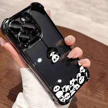 1 パンダ柄の電気メッキ透明な四隅アンチドロップスマートフォンケース、TPUモバイルフォン保護するカバー、Apple 16/15/14/13/12/11/XS/XR/X/7/8/Plus/Pro/Maxに適しており、Galaxy A03/A04/A05/A15/A25/A35/A53/A54/A55/S23/S24/S25と互換性があります。 - ブラック - チェックする 4