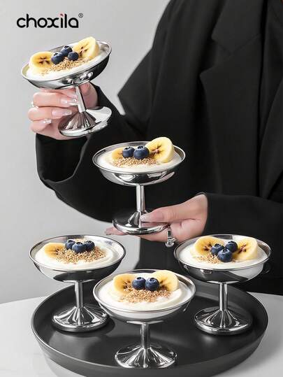 choxila 1个不锈钢甜点杯、甜点碗、布丁碗、烛台、托盘、盘子，适用于家庭、商店、庭院、家庭聚会、婚礼、斋月、宰牲节等场合。