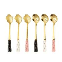 Cute Ceramic Coffee Spoon With Sakura & Rose Flower Design, Sweet Dessert Short Handle Stirring Spoon