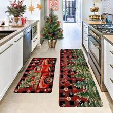 1/2/3 Pcs Thickened 0.47 Inch/1.2 Cm Christmas Doormat Set, Christmas Kitchen Mat With Christmas Tree And Red Christmas Truck Pattern, Absorbent Non-Slip Kitchen Floor Mat, Hallway Runner, Bedroom Bedside Rug, Home Decor, Christmas Decoration - Multicolor - View 5
