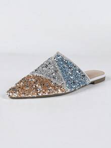 女士时尚水钻和珍珠装饰一脚蹬穆勒鞋，尖头，舒适休闲平底拖鞋，加大码 - 彩色 - 查看 10