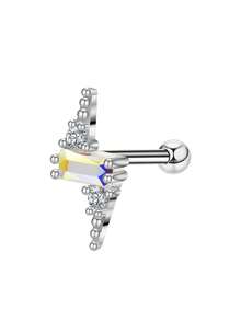 1 pièce Boucle d'oreille clou minimaliste moderne en acier inoxydable argenté avec zircone, bijou de piercing de cartilage, accessoire essentiel unisexe pour usage quotidien