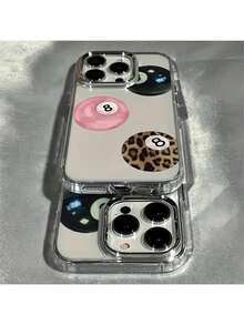 1个透明金属纽扣简约个性化粉色台球8字图案手机壳，兼容 16 Pro Max、15、14 Plus、13、12、11 - 彩色 - 查看 2