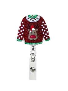 1 Stück, Weihnachtspullover-Stil, Weihnachtsmann, Schneemann, Elch, einziehbarer Ausweishalter, 360° Drehung, geeignet für Ausweishalter, Arzt, Krankenschwester, Lehrer Namensschild-Halter