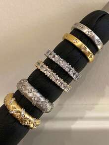 rundraw 2026 节日新款优雅奢华星形麦穗铜锆石金/银开口戒指套装（3件套），适合女士日常、约会、舞会、派对、搭配日常服饰，是送给朋友、情侣、新年、情人节的最佳礼物。