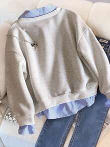 Tween Girl Letter Graphic Print Warm 2 In 1 Sweatshirt - Light Grey - View 2