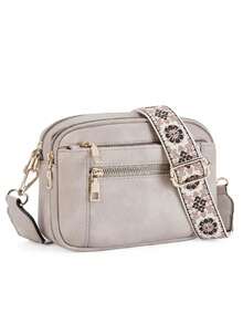 New Retro Quilted Embroidery PU Small Square Shoulder Bag – Multi-Functional Crossbody Messenger Handbag With Multi-Partition Design, Perfect For Daily Commuting, Shopping, Or As A Gift - Xám - Xem 8