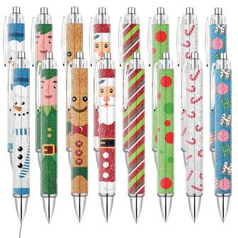 2/8/16/24pcs Christmas Themed Retractable Ballpoint Pens, Black Ink, Christmas Tree, Santa Claus, Snowman Design, Christmas Stationery Suitable For Office, Home, Party, Christmas Decoration, Gift, Dog, Ink Pen, Schnauzer, School Supplies, Home Office Supplies, Christmas Themed Decorative Pen, Ink Pen