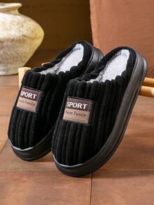 CYFMYD 男士家居拖鞋毛绒厚底柔软时尚鞋冬季防滑保暖毛绒卧室拖鞋室内男/女 - 黑色 - 查看 1