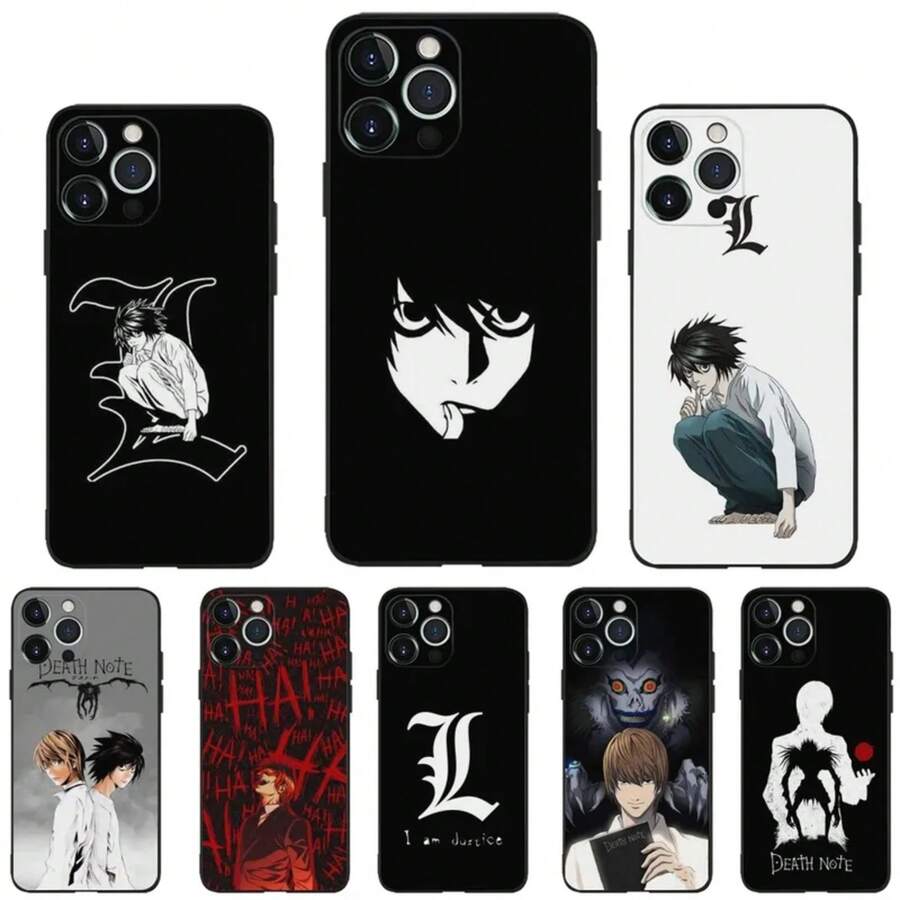 Funda de teléfono D- L Light Yagami para Apple , 13, 14, 13, 12, 11, XS, XR, X, 8, 7, Pro, Max, Plus, Mini, cubierta de silicona, negra, compatible con funda 17, funda 17 Pro, funda 17 Pro Max - z5 - Ver 1