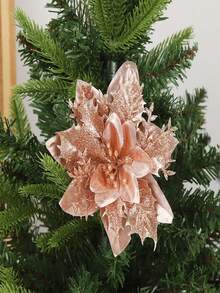 5/10pcs Poinsettias Artificial Christmas Flowers - Red/Gold/Red Gold/Silver/Pink Glitter Fake Flowers Christmas Tree Decorations Christmas Decorations For Home 2025 New Year Ornaments - Multicolor - View 4