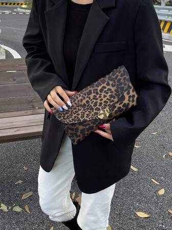 Leopard Print Envelope Bag, Vintage Style Small Niche Design Fashion Handbag For Women