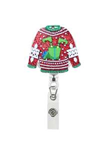 1 Stück, Weihnachtspullover-Stil, Weihnachtsmann, Schneemann, Elch, einziehbarer Ausweishalter, 360° Drehung, geeignet für Ausweishalter, Arzt, Krankenschwester, Lehrer Namensschild-Halter