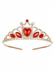 1pc Heart Shaped Rhinestone Crown, Luxury Crystal Bridal Crown, Valentine's Day Heart Red Crown, Decor - Multicolor - View 3