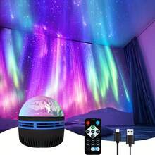 [Remote Control RGB Aurora Starry Sky Projector] LED Starry Sky Projector Night Light, With Remote Control And Voice Control RGB Aurora Northern Lights Effect, Multi-Color Desktop Decorative Lighting, Suitable For Bedroom, Living Room, With Non-Rechargeable Button Battery
