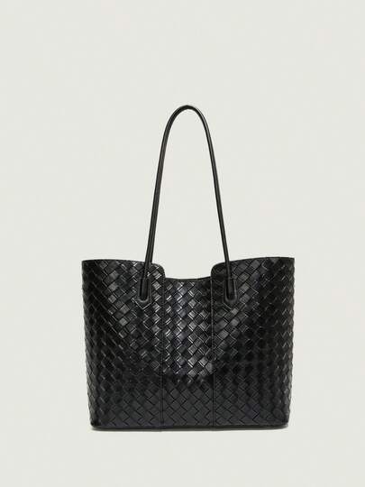 1 Solid-Color Woven Embossed Women's Shoulder Bag Premium-Feel Large Tote Bag, Lightweight Yet Spacious For Commuting. Multi-Compartment Design For Easy Organization. Suitable For Women, College Students, Office Professionals, And Career Women For Daily Commuting, Shopping, Outings, Gatherings, Work, And Leisure.