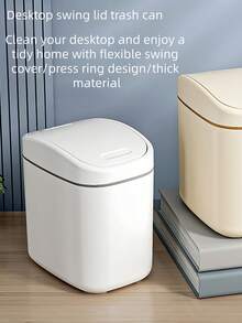Coș de gunoi de birou cu 1 bucată, mini coș de gunoi cu capac pentru acasă, dormitor și birou, coș de gunoi creativ în stil european. Un coș de gunoi mic și mini din plastic cu capac batant, potrivit pentru utilizare pe mesele de acasă. Acest coș de gunoi cu capac nu necesită electricitate și este perfect pentru sufragerie.