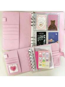 A5/A7 PU Loose-Leaf Album, Includes 1 3-Inch/5-Inch Ring Postcard Storage Sleeve - White/Pink - White - View 8