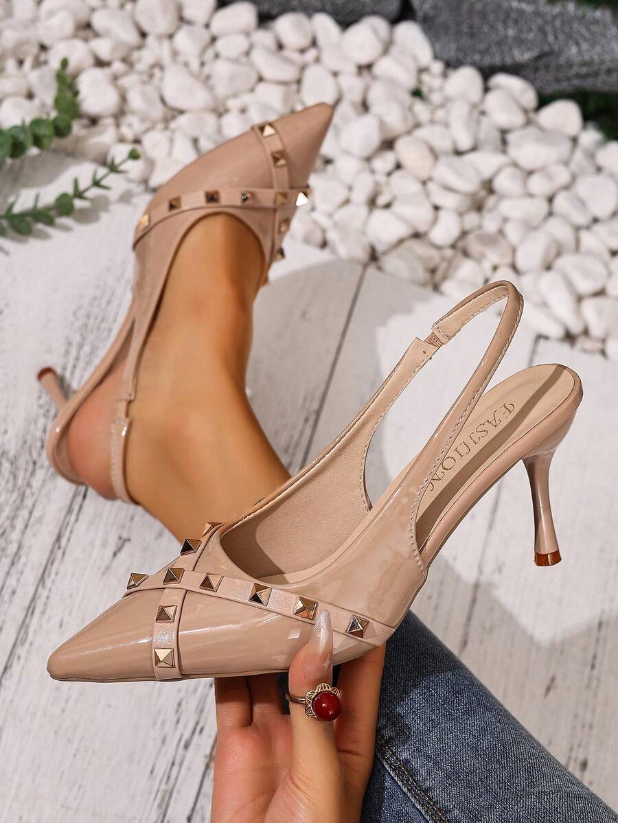 Zapatos de tacón de aguja de punta fina elegantes y nuevos para mujer - Albaricoque - Ver 1