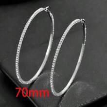 1 Pair Minimalist Rhinestone Embellished Exaggerated Large Hoop Earrings, Fashionable Geometric Circle Pendant Earrings For Women