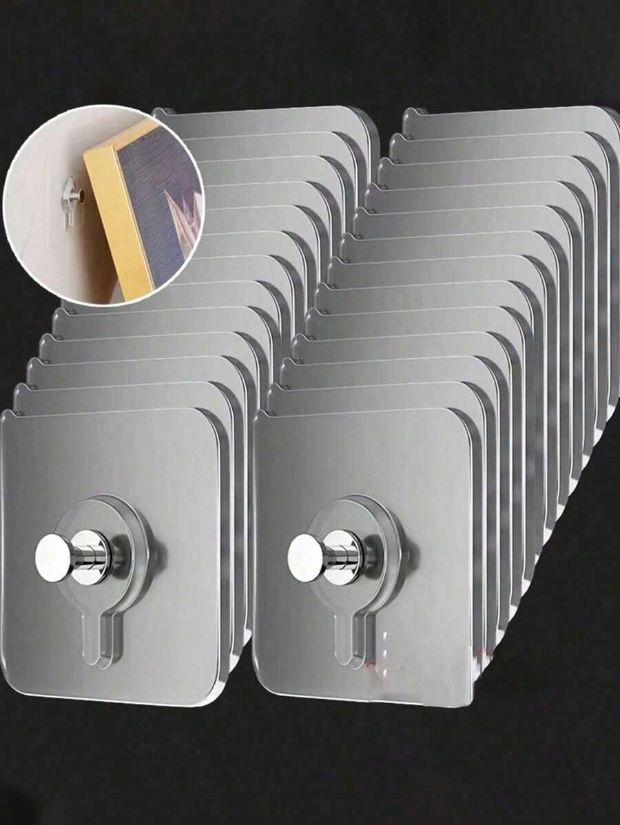 5/10/20/30Pcs Contemporary Wall Mount Utility Hooks - Easy Install, Strong Adhesive, No Drilling, Waterproof Plastic Hangers For Pictures, Frames, Posters, Clocks In Kitchen & Bathroom - 彩色 - 查看 1
