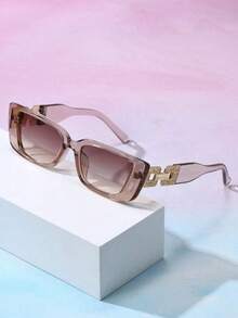 Retro Rectangular Plastic Frame Sunglasses, Classic And Elegant Design, UV Protection, Beach Accessories, To Wear With Sweater, Denim, Sweatpants, Jacket, Dress, Long Sleeve Shirt, Ideal For Family Outings, Beach, Travel And Summer Vacation - 香檳色 - 查看 3
