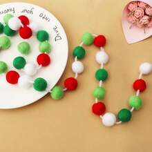 2 pièces Guirlande de boules Pom Pom de 2 mètres, Guirlande de Noël rouge, Décoration de sapin de Noël, Guirlande de boules de feutre de Noël pour la décoration de la maison, la classe, la cheminée, le mur, la fête, l'anniversaire. Décoration de Noël pour la maison, vert et blanc.