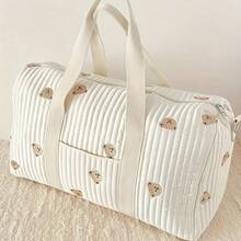 Korean Style New Embroidered Travel Bag, Multi-Functional Storage Bag, Large Capacity Handheld Travel Bag For Short Trips, Lightweight Diaper Bag, Convenient Maternity Hospital Storage Pouch, Travel Organizer Bag, Mother's Day Gift - Grey - View 13