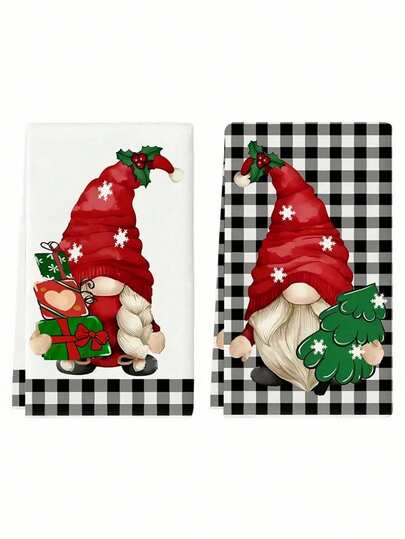 1/2pcs Christmas Gnome Kitchen Towels - Soft, Absorbent Microfiber Dish & Hand Towels For Holiday Decor, Machine Washable, Christmas Kitchen Towels, 15.7x23.6inch , Perfect For Holiday Home Decor