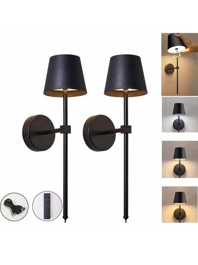1/ Rechargeable Wand Lamp Set, Black, Magnetic Detachable Remote Control Verlichting Temperatures, Dimmable Wireless Bedroom, Living Room, Hallway Home Corridor Lighting, Elegante Lighting Fixture, Durable Material