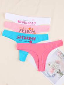 7 Sexy Women's Non Repeating Low Waisted Thong Underwear For A Week - Seven Color Letter Printed Underwear Shorts - Monday, Tuesday, Wednesday, Thursday, Friday, Saturday, Sunday Underwear Shorts - Breathable, Soft, Comfortable Women's Thong Underwear - 彩色 - 查看 2