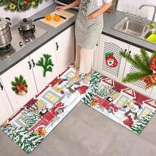 1/2/3 piezas Juego de alfombrillas de cocina navideñas acolchadas y antifatiga de 0.47 pulgada/1,2 cm de grosor - Diseño de muñeco de nieve y camión rojo navideño, alfombras de pasillo acolchadas, alfombrillas suaves de franela antideslizantes y resistentes a las manchas para dormitorio, sala de estar, comedor, baño y entrada