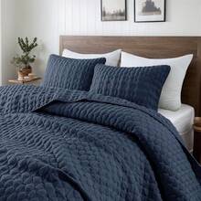 Blue Quilt King Size Bedding Sets With 2 Pillow Shams, Lightweight Soft Bedspread Coverlet, Quilted Blanket Thin Comforter Bed Cover All Season, 3 Pieces, 104x90 Inches, All - Season Bedding - Navy - 查看 12