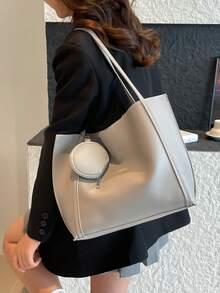 时尚多功能通勤大容量单肩手提包 - 灰色 - 查看 5