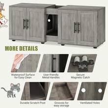 Litter Box Enclosure With Double Room,Hidden Litter Box Enclosure Furniture For 2 Cats,Wooden Large Cat House,Indoor Hidden Cat Litter Box,Storage Cabinet With Cat Door - Gris - Ver 6
