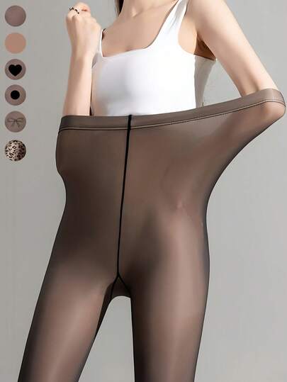 1双女士黑色/棕色连裤袜/紧身裤，波浪点缀，爱心，蝴蝶结，豹纹印花，肤色底衬，性感，高弹力，修身显瘦，柔软顺滑，时尚显腿长，适合时尚达人、年轻女士、青少年，适合15-25℃，春秋冬三季皆宜，适合派对、迪斯科、各种节日、运动、休闲、商务及日常穿着，E-Girl风格，舒适保暖。