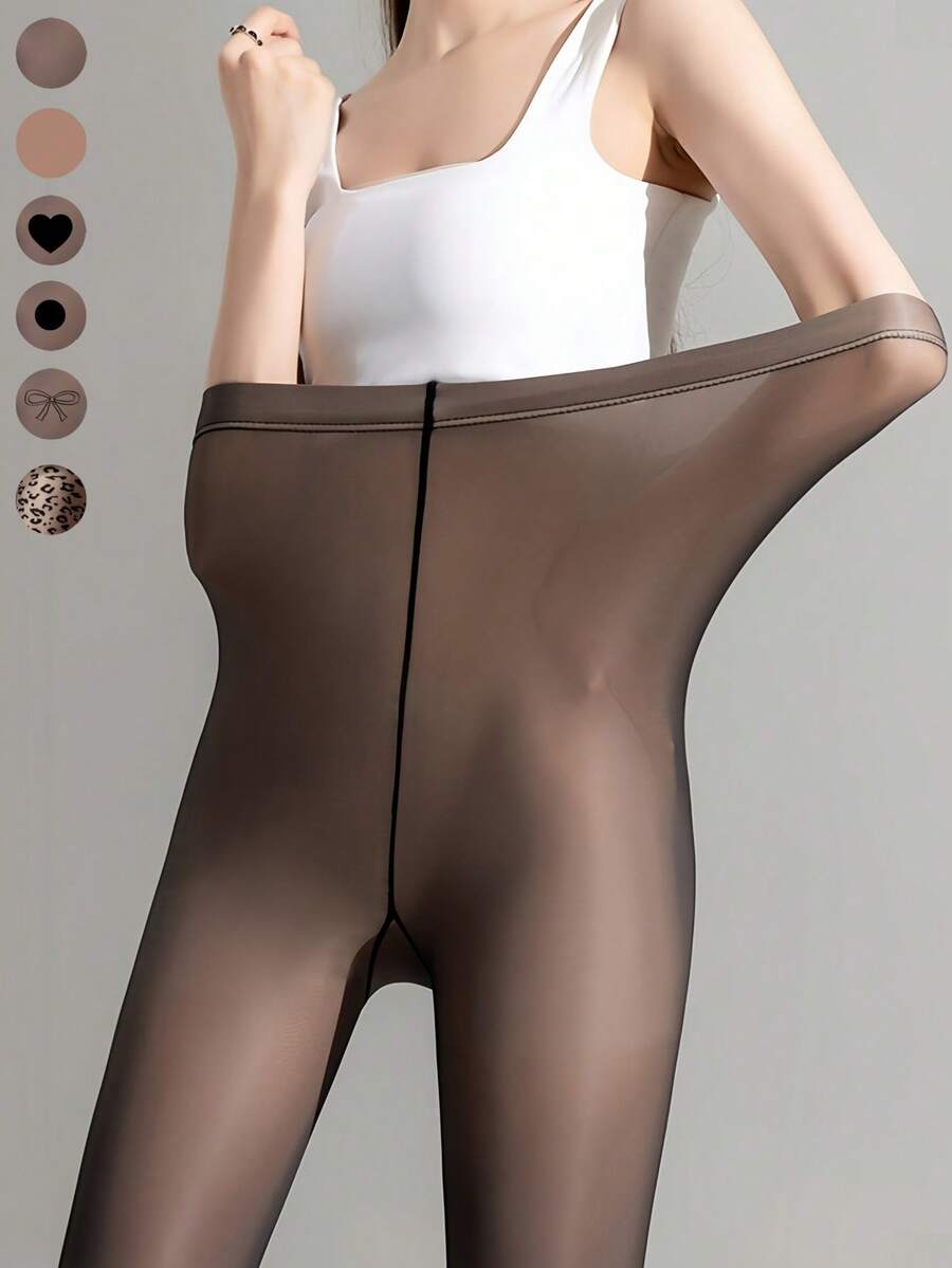 1 par de meias-calças/collants pretas/marrons para mulheres, com estampa de ondas, corações, laços, estampa de leopardo, com tom de pele aparente, sexy, elásticas, ajuste slim, macias e lisas, afina as pernas, adequadas para fashionistas, jovens, adolescentes, para uso em temperaturas de 15-25°C, na primavera/outono/inverno, para festas, discotecas, feriados, esportes, lazer, negócios e outros usos diários, estilo E-girl